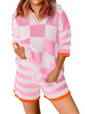 Aoysky Womens Pink Striped Knit Short Set