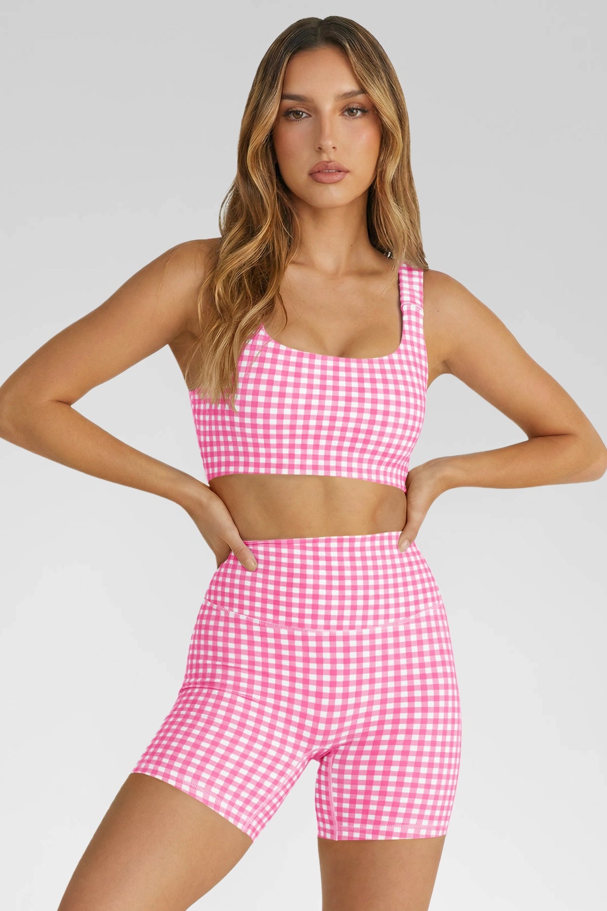 Aoysky Womens Pink Gingham Workout Set