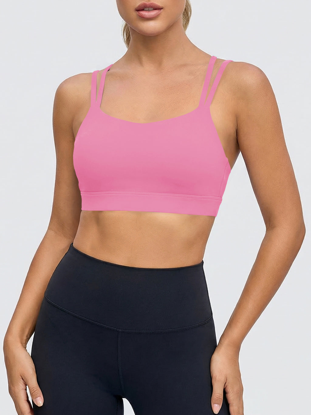Aoysky Womens Pink Strappy Padded Sports Bra