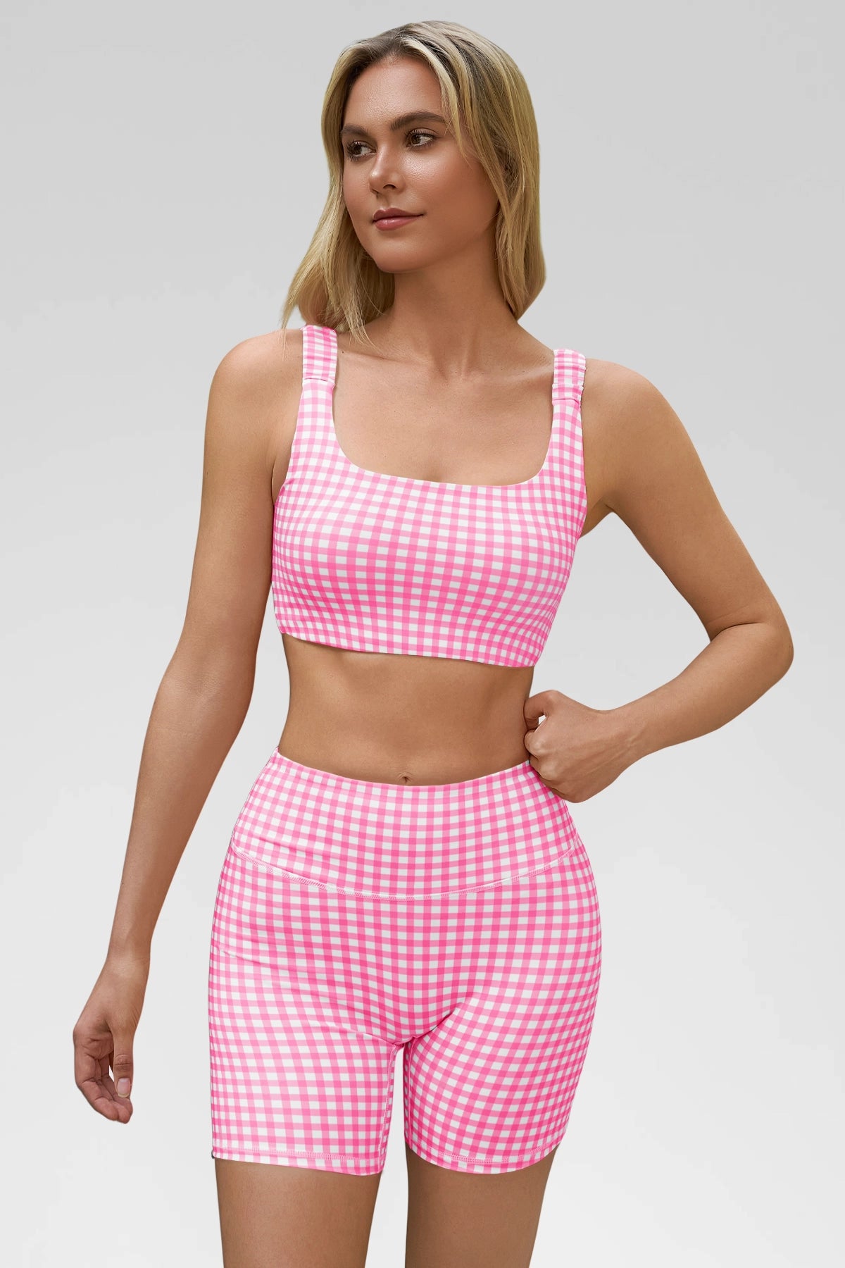 Aoysky Womens Pink Gingham Workout Set
