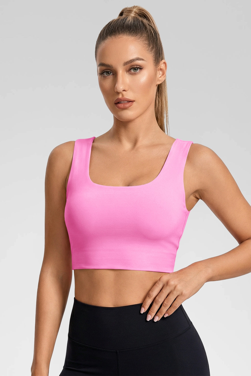 Aoysky Womens Pink Square Neck Sports Bra