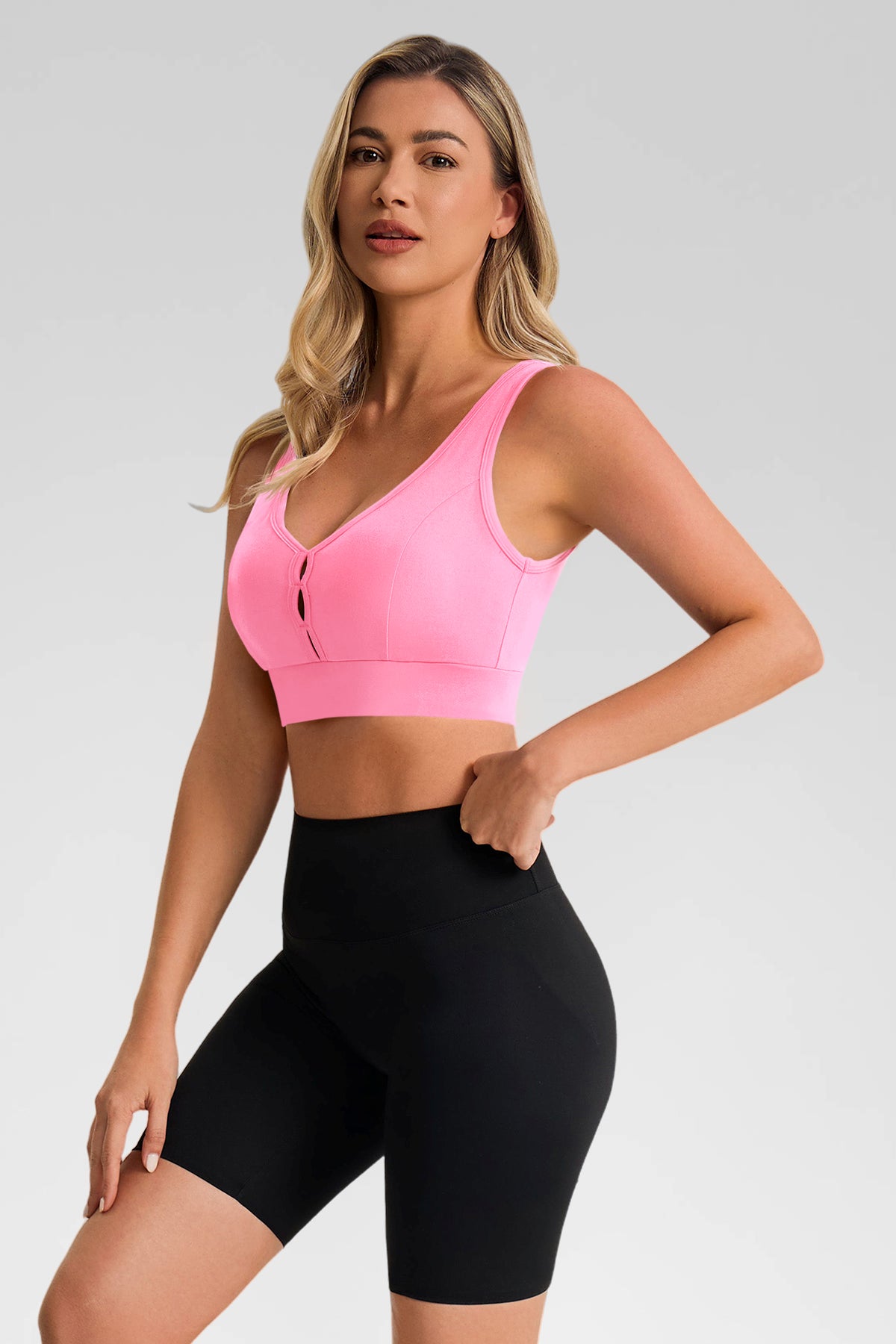 Aoysky Womens Pink Deep V Sports Bra
