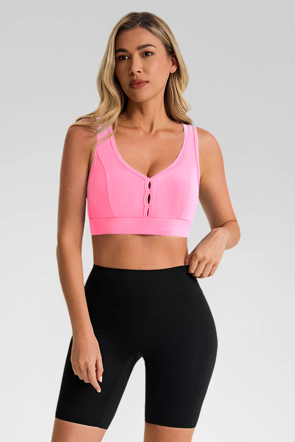 Aoysky Womens Pink Deep V Sports Bra