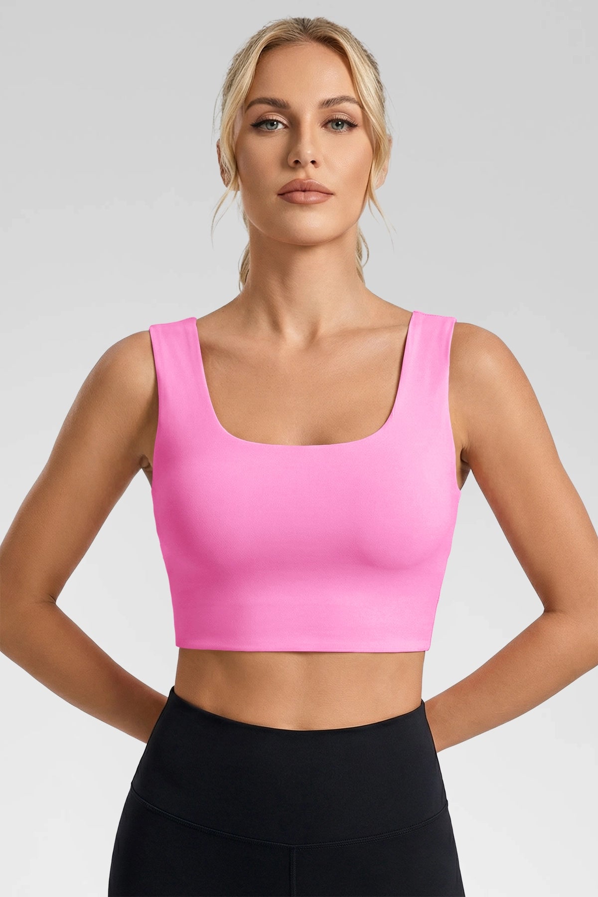 Aoysky Womens Pink Square Neck Sports Bra