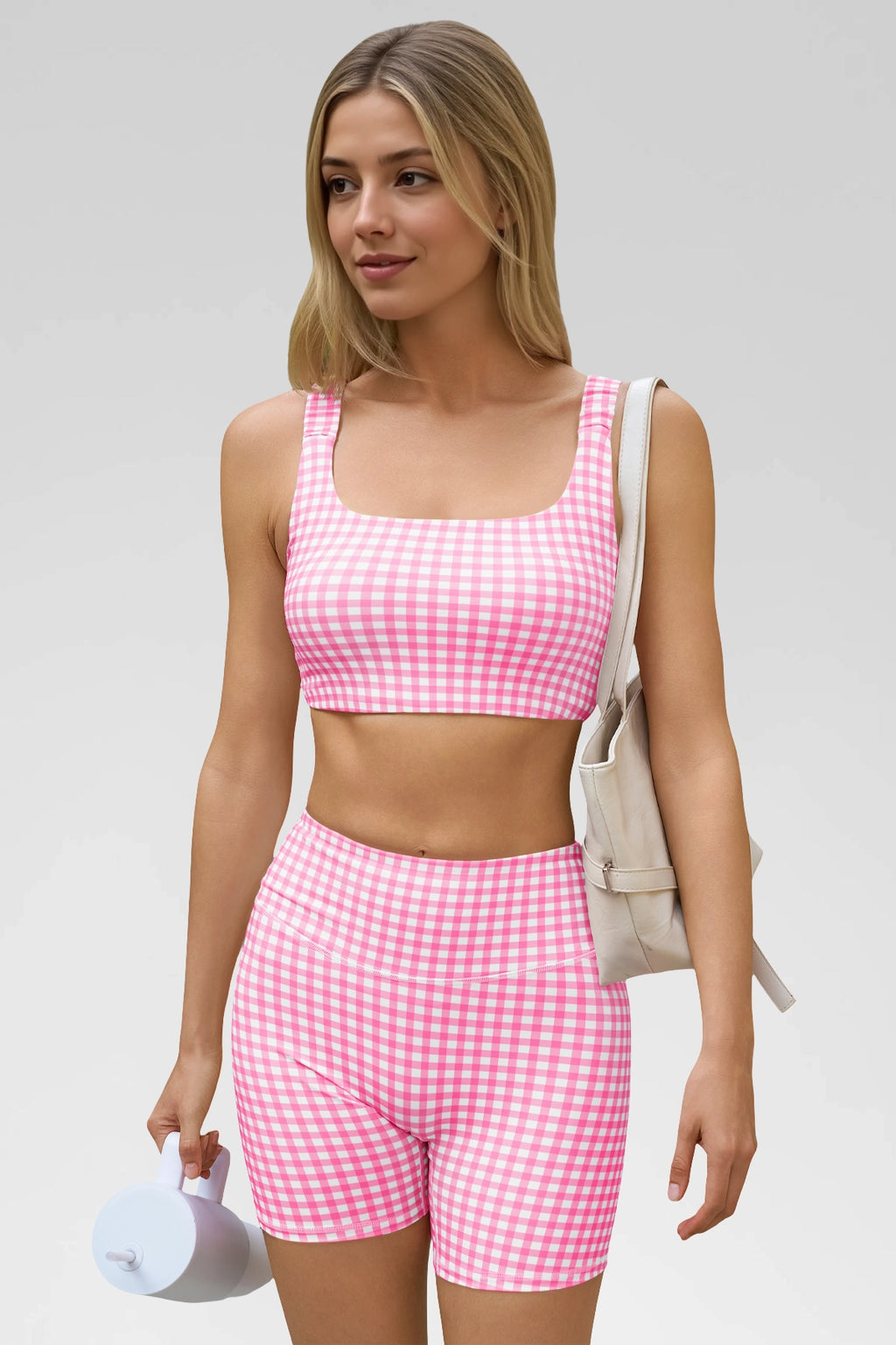 Aoysky Womens Pink Gingham Workout Set