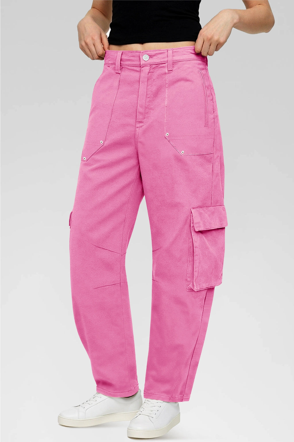 Aoysky Womens Pink Wide Leg Baggy Cargo Pants