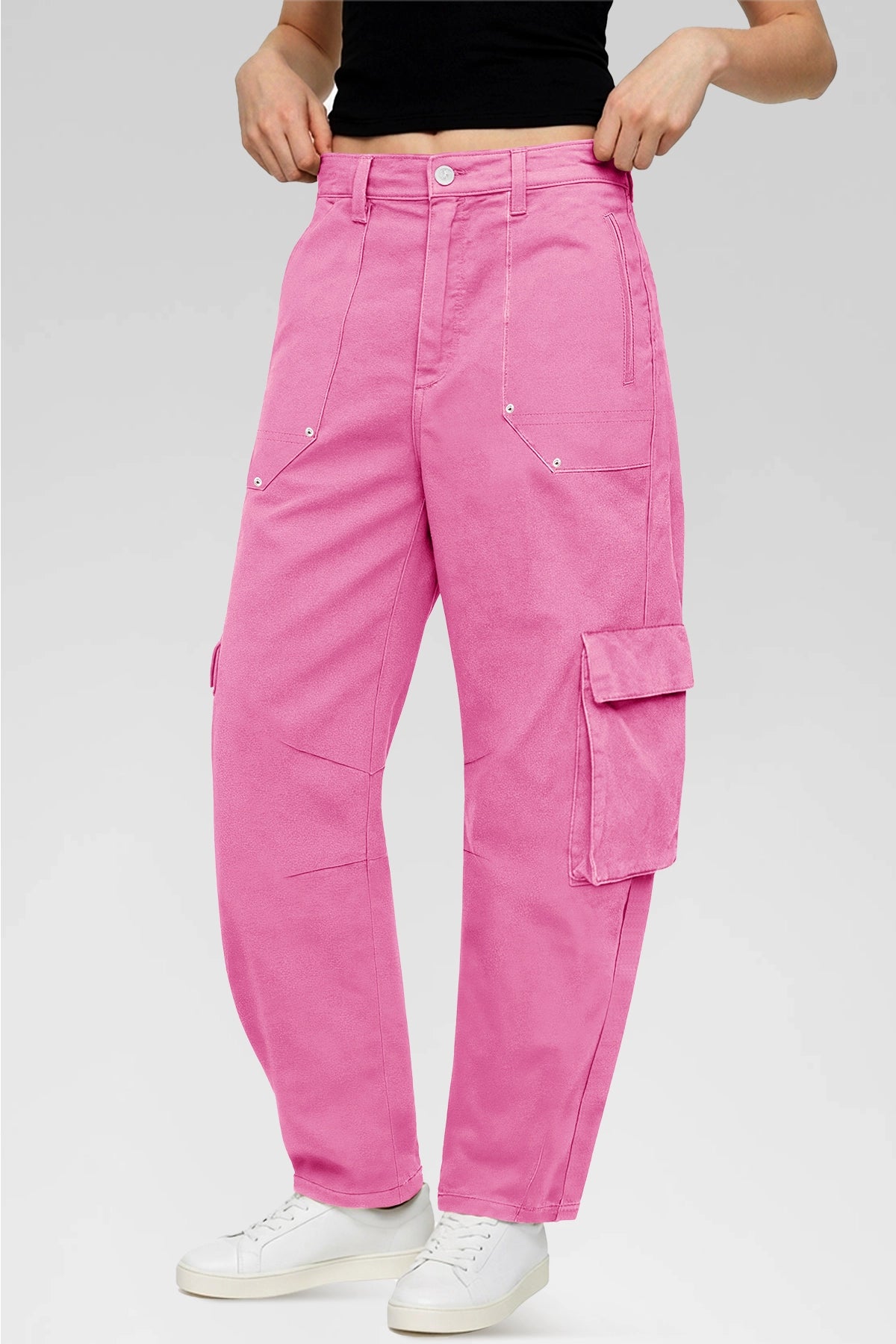 Aoysky Womens Pink Wide Leg Baggy Cargo Pants