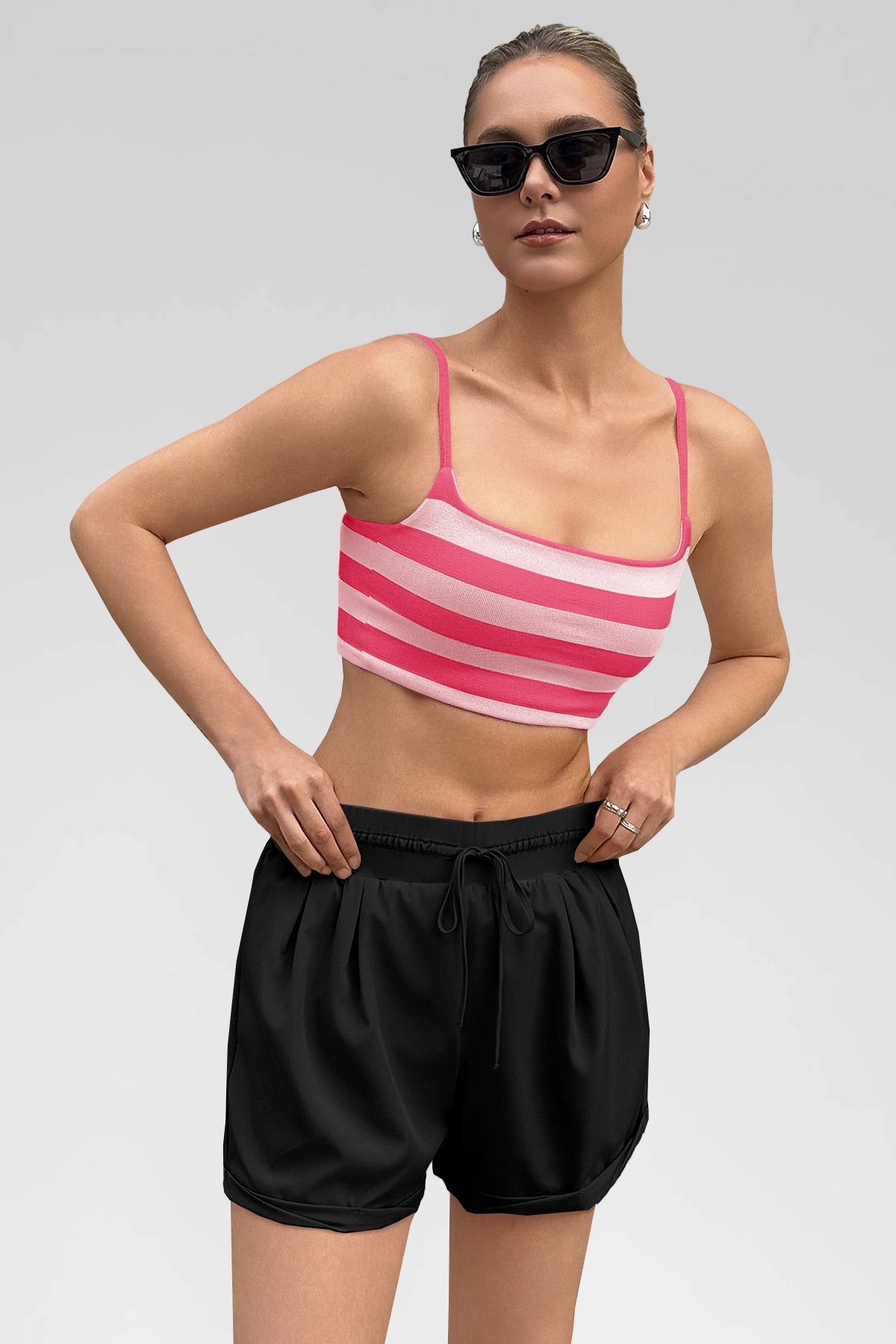 Aoysky Womens Pink Striped Square Neck Bra