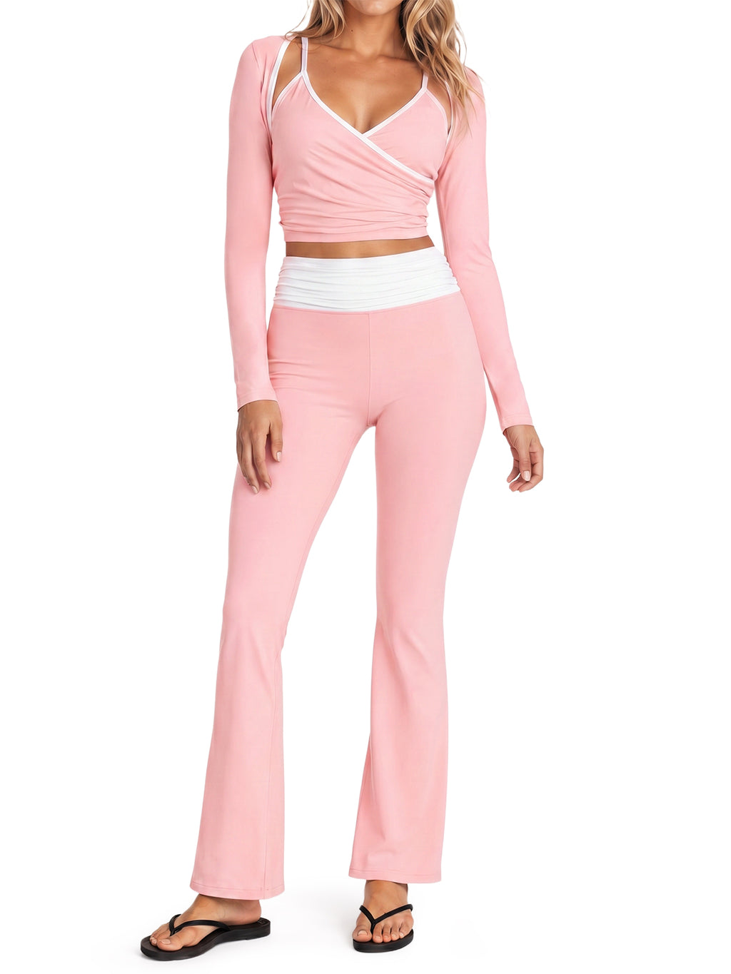 Aoysky Womens Pink 3 Piece Workout Set