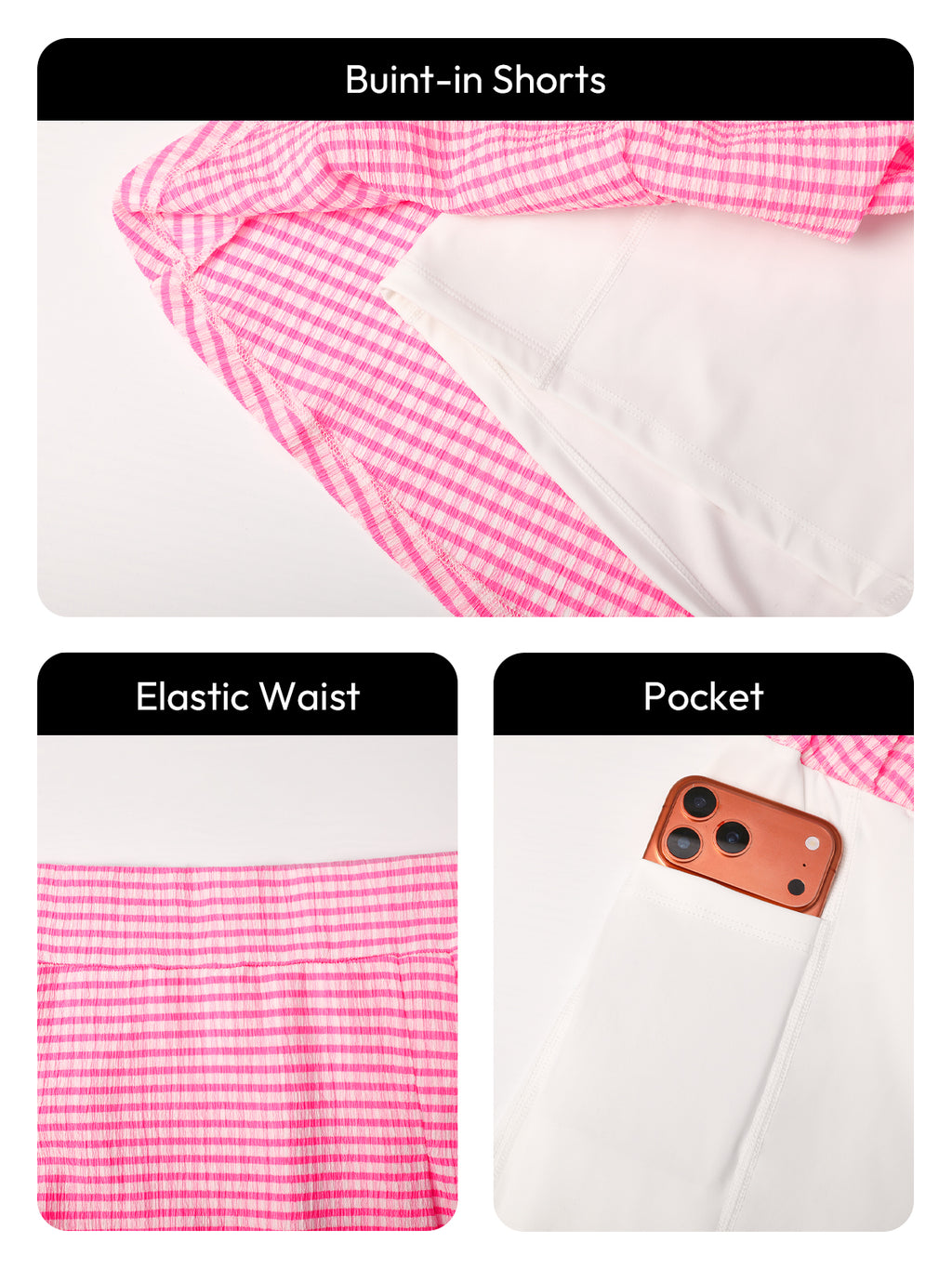 Aoysky Womens Pink Plaid Tennis Skort