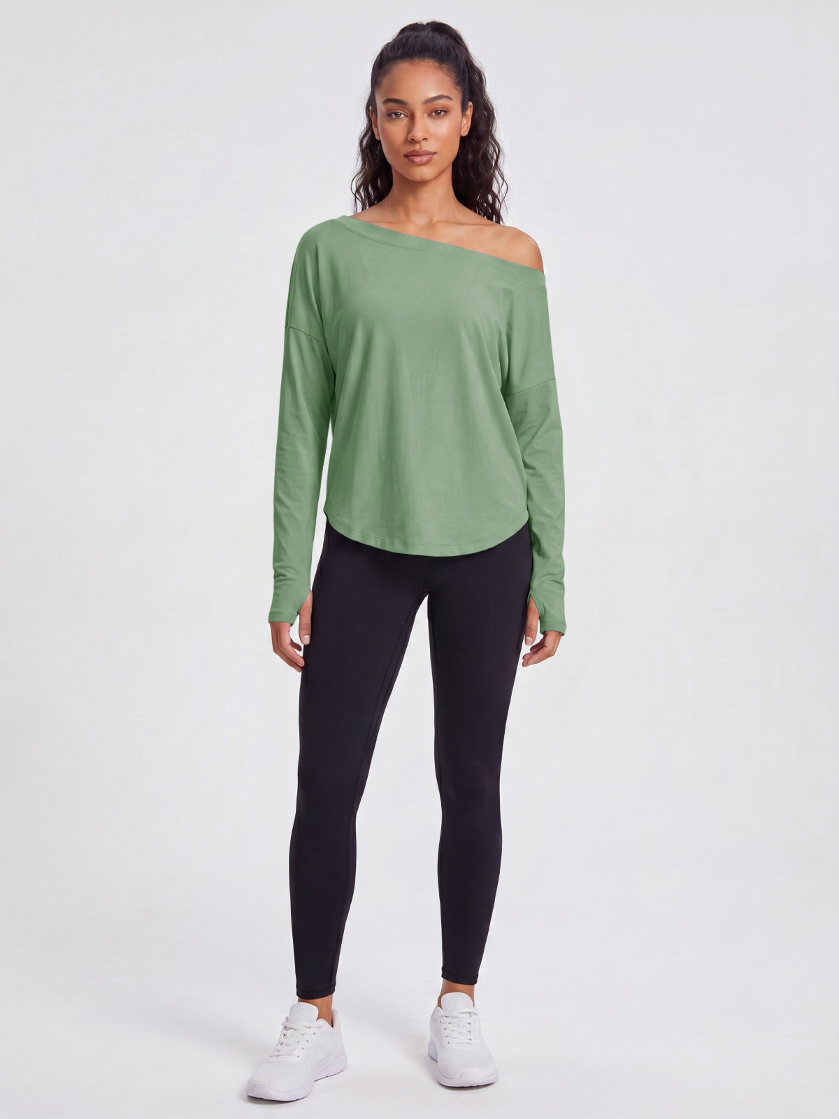 Aoysky Womens Olive Green Off Shoulder Top