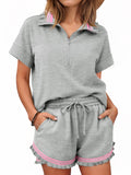 Aoysky Womens Grey Ruffle Short Set