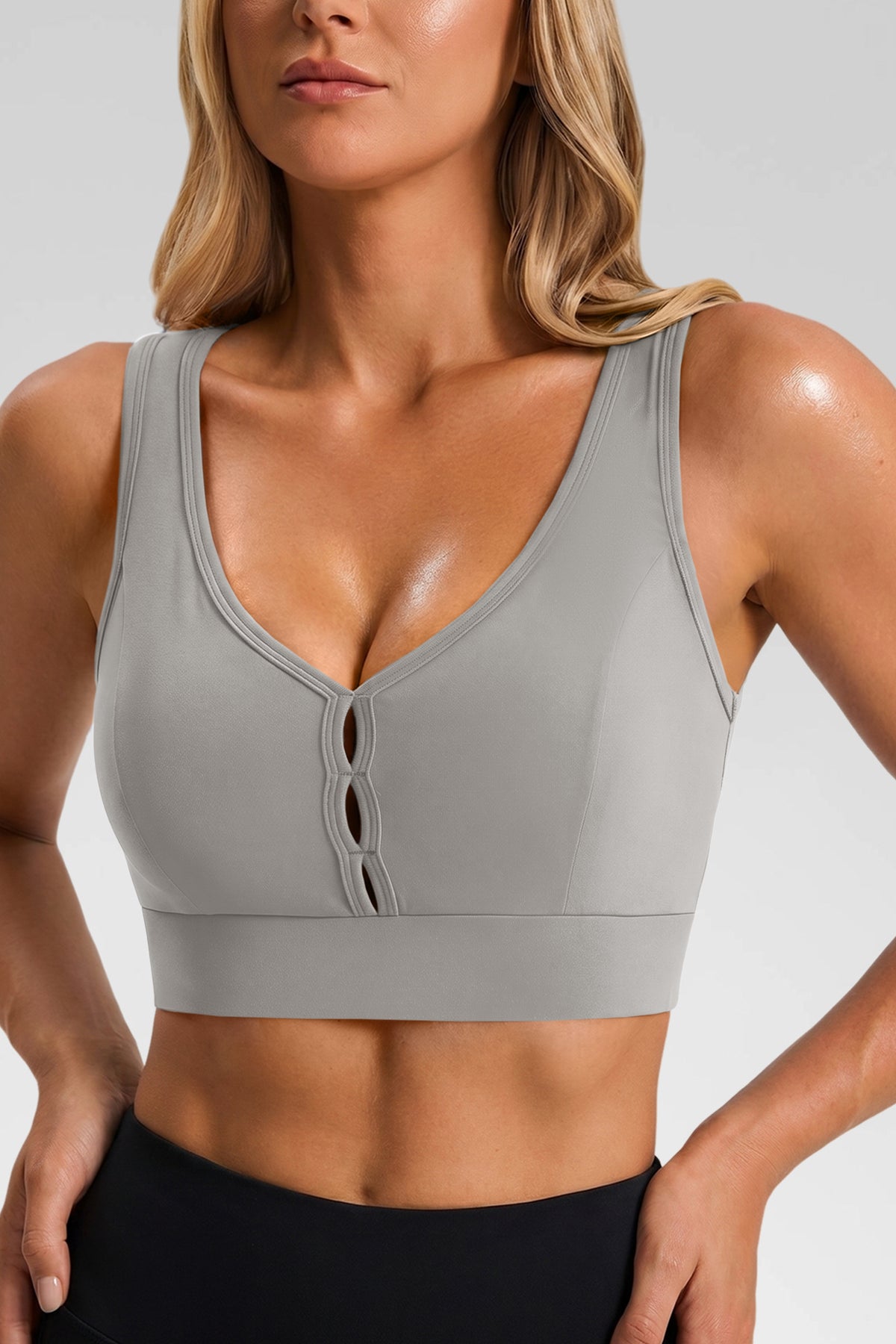 Aoysky Womens Grey Deep V Sports Bra
