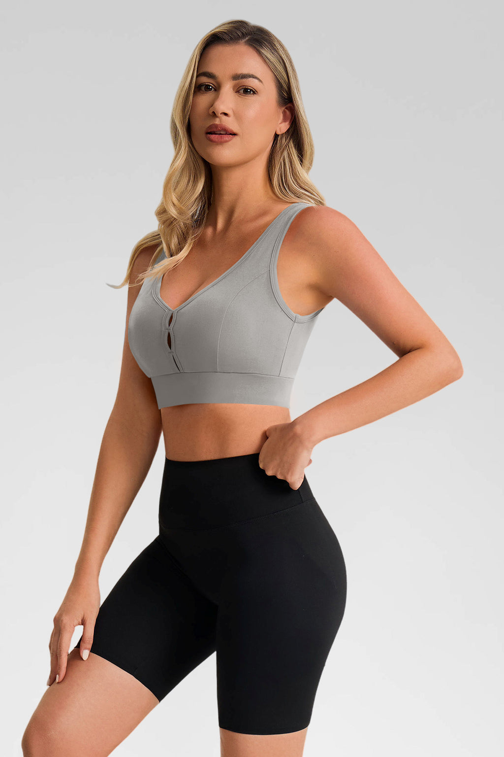 Aoysky Womens Grey Deep V Sports Bra