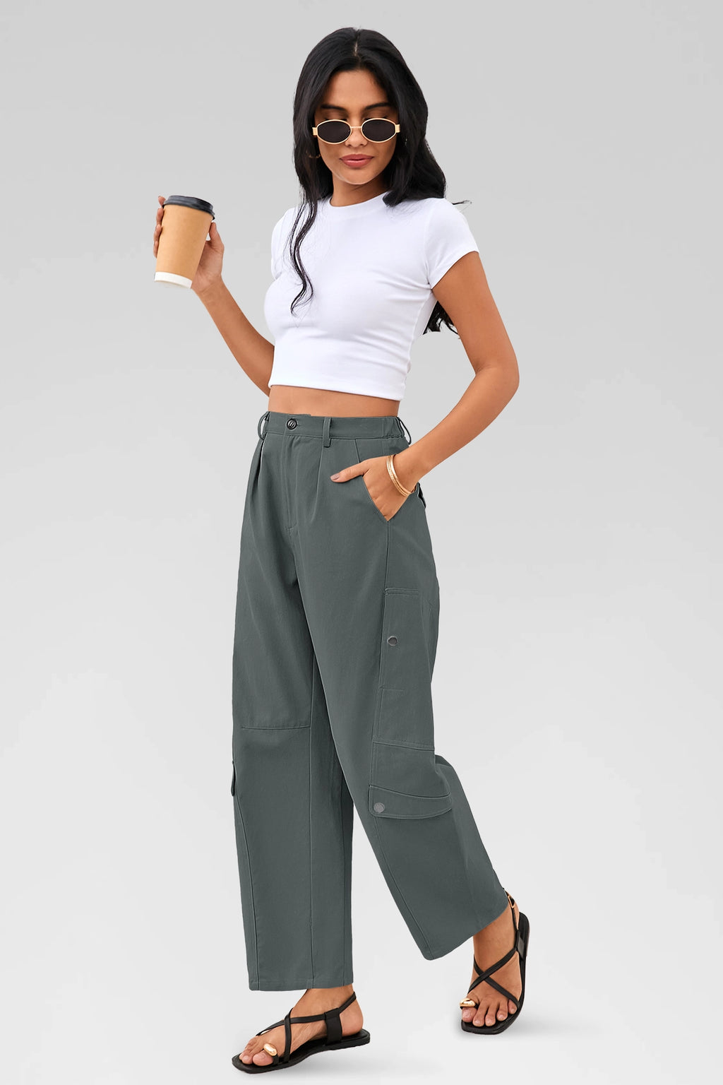 Aoysky Womens Grey Barrel Pants