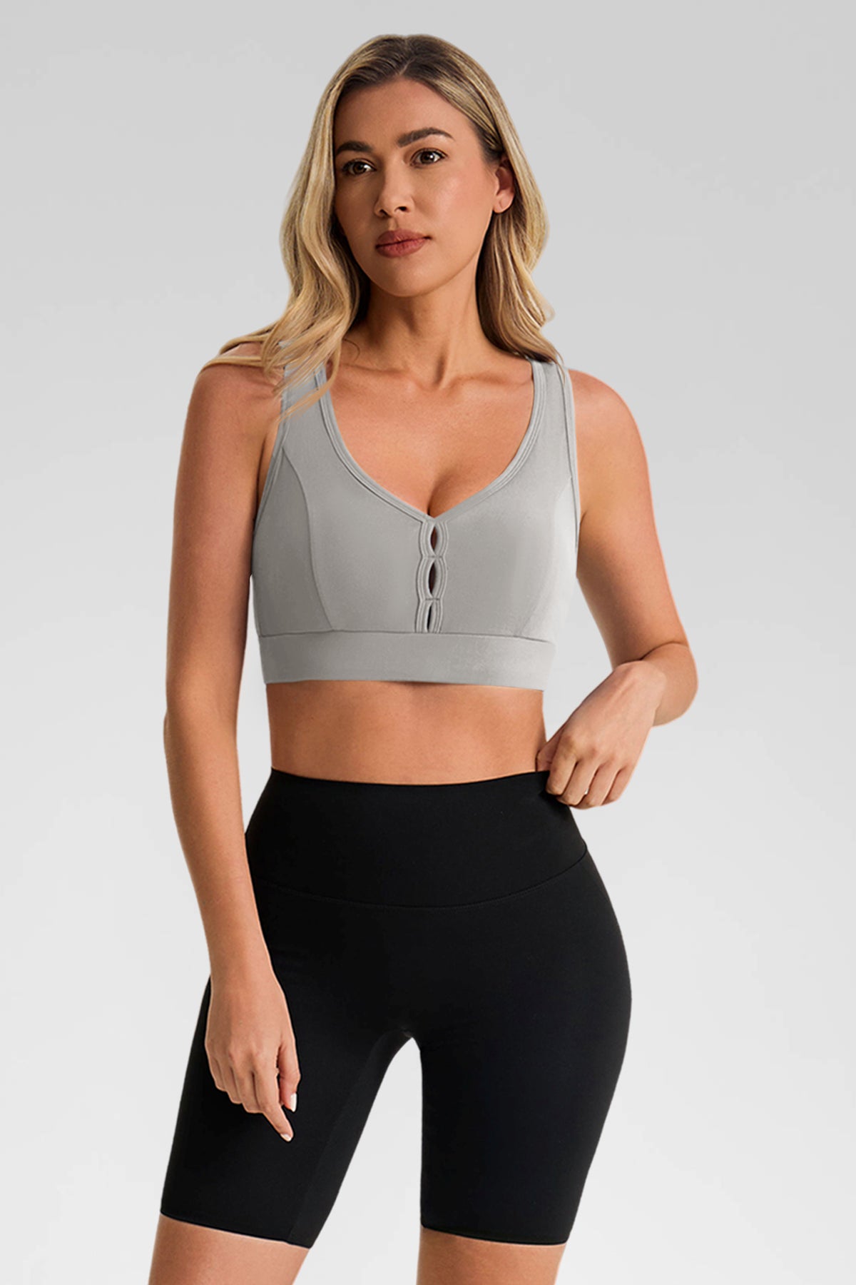Aoysky Womens Grey Deep V Sports Bra