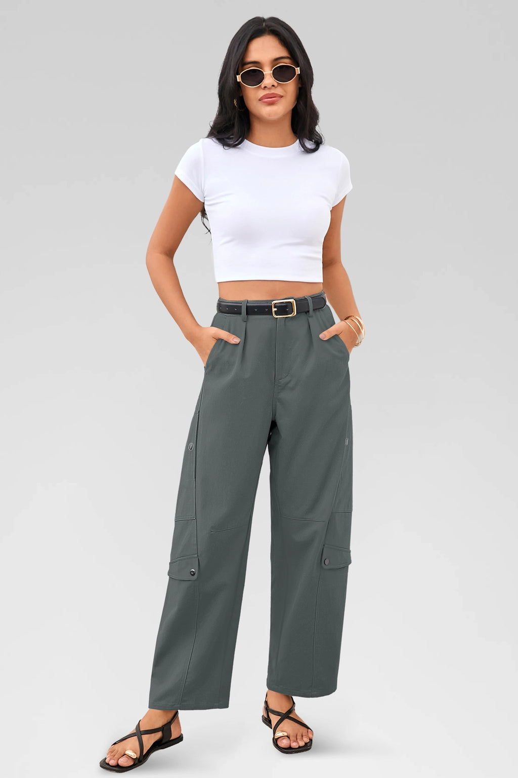 Aoysky Womens Grey Barrel Pants