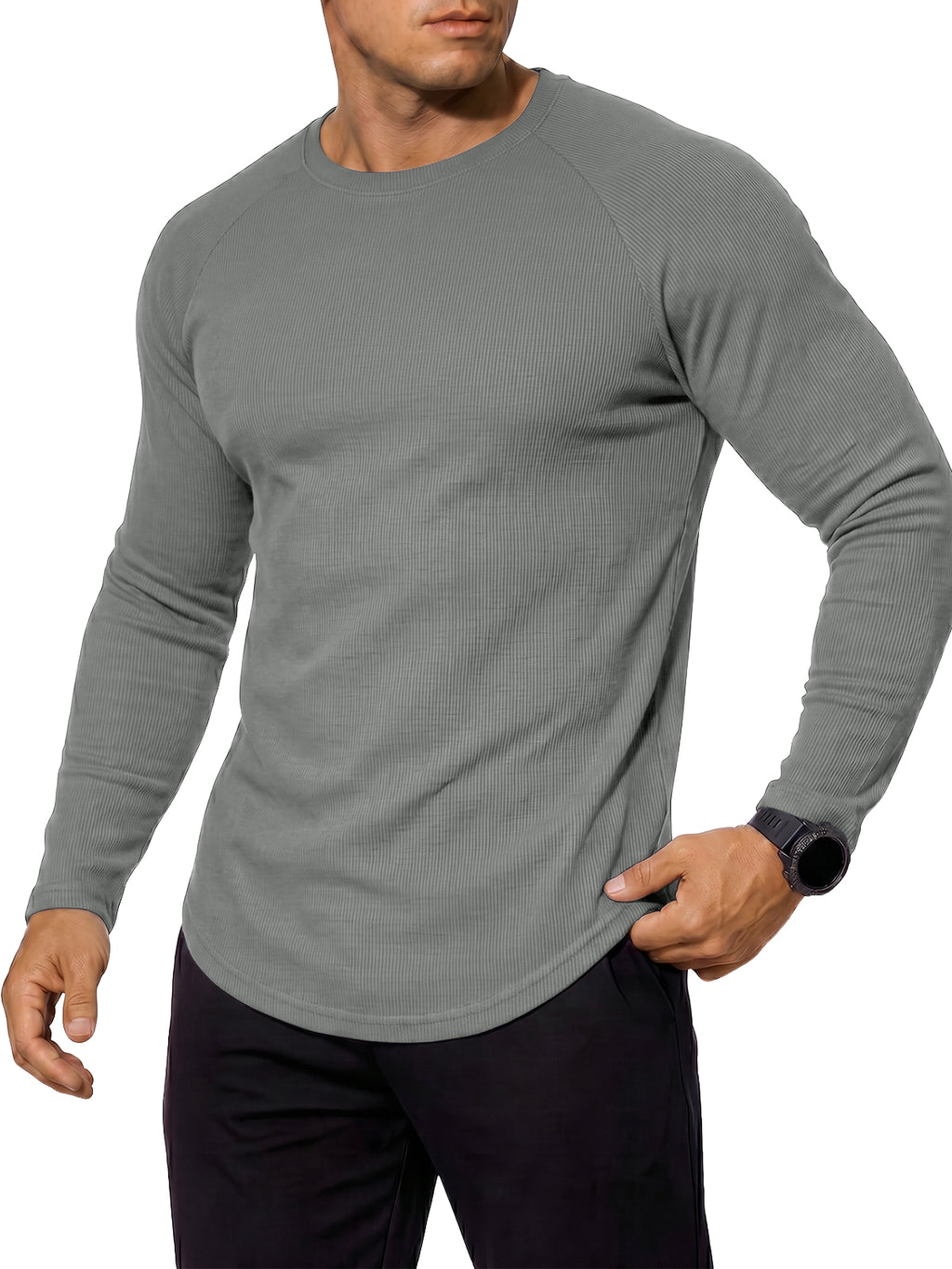 Aoysky Mens Dark Grey Ribbed Workout Shirt