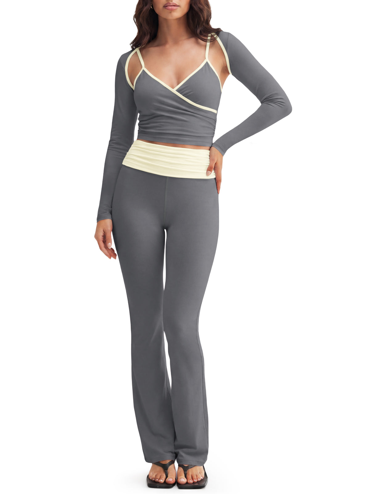 Aoysky Womens Dark Grey 3 Piece Workout Set