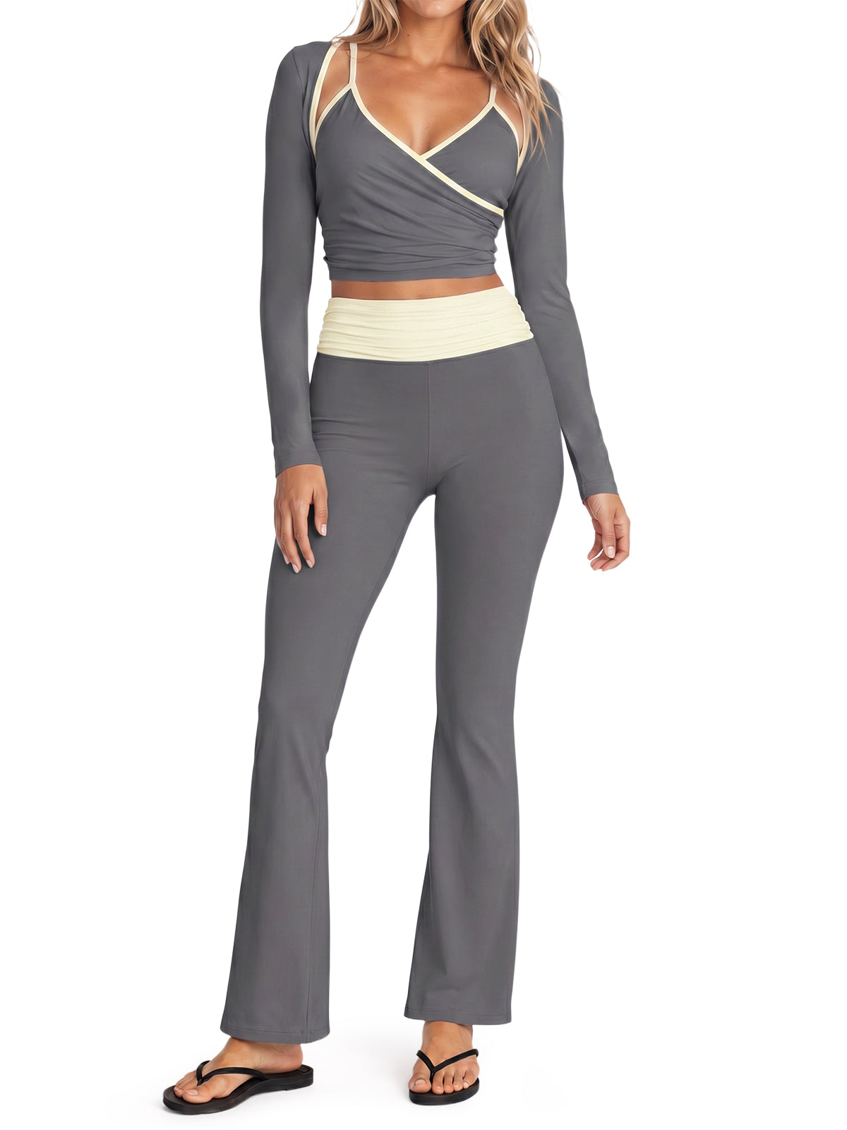 Aoysky Womens Dark Grey 3 Piece Workout Set