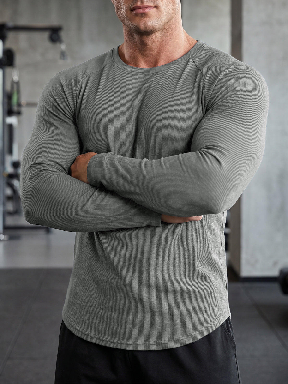 Aoysky Mens Dark Grey Ribbed Workout Shirt