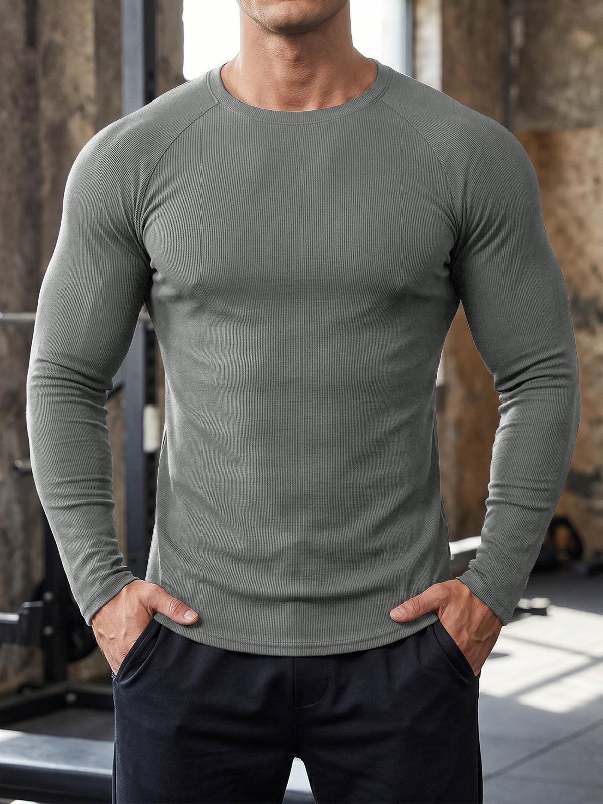Aoysky Mens Dark Grey Ribbed Workout Shirt