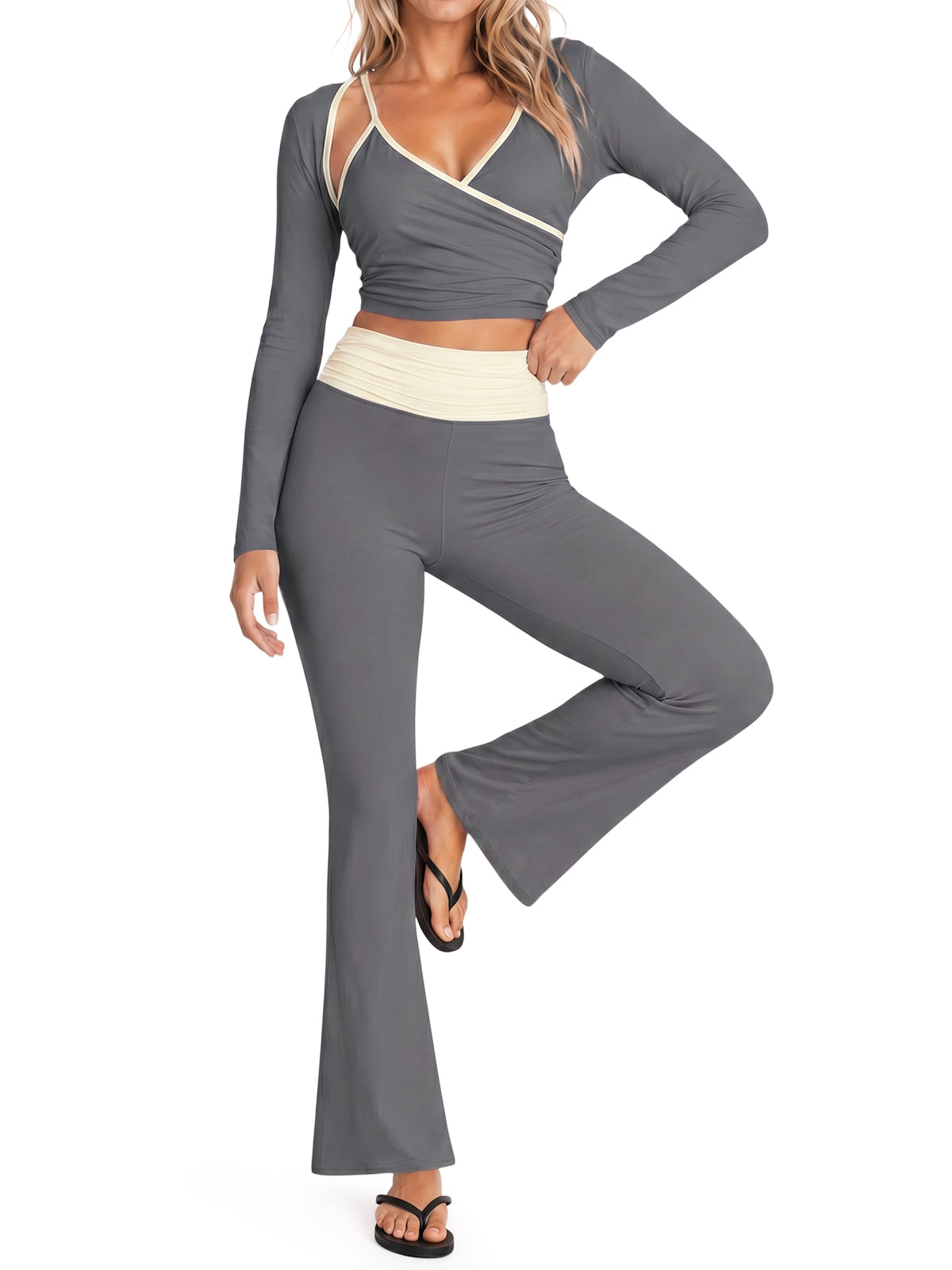 Aoysky Womens Dark Grey 3 Piece Workout Set