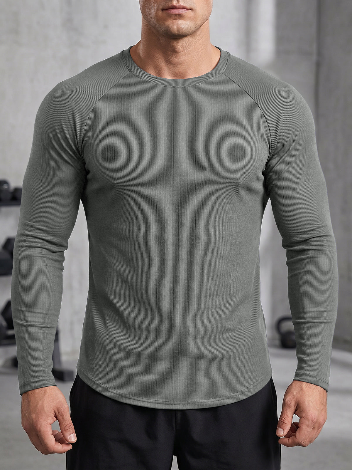 Aoysky Mens Dark Grey Ribbed Workout Shirt