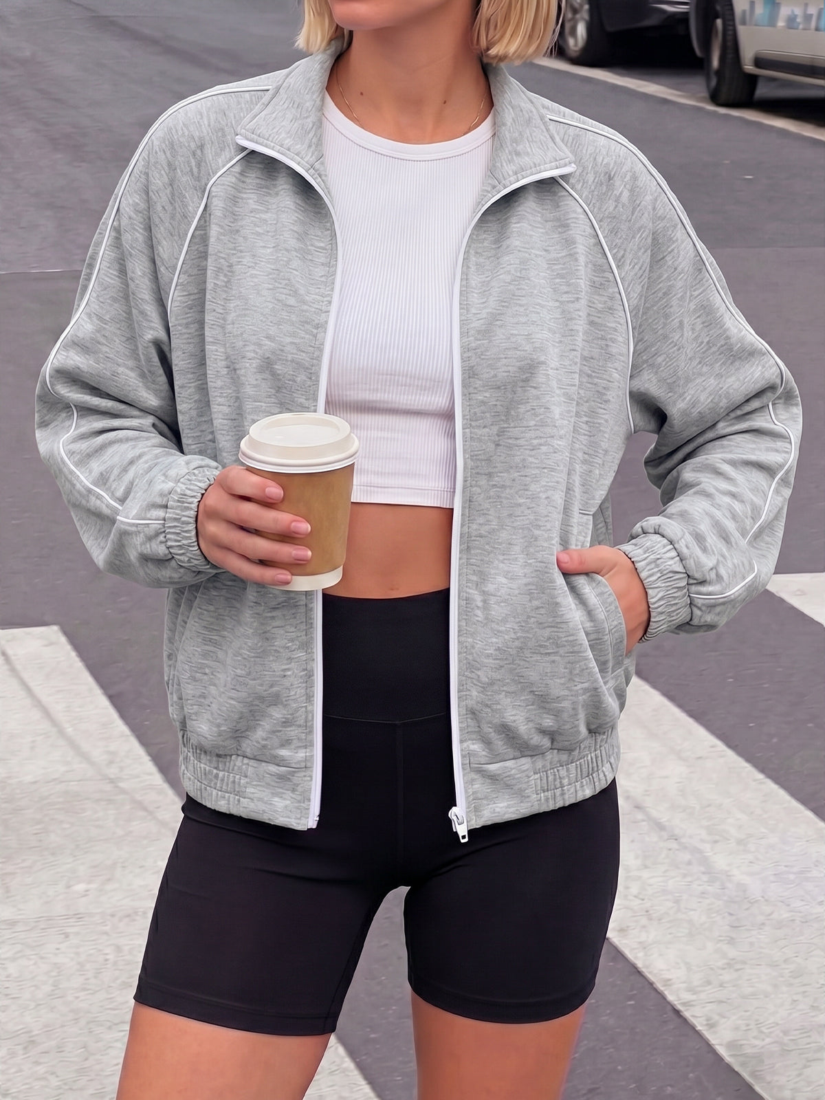 Aoysky Womens Grey Full Zip Jacket