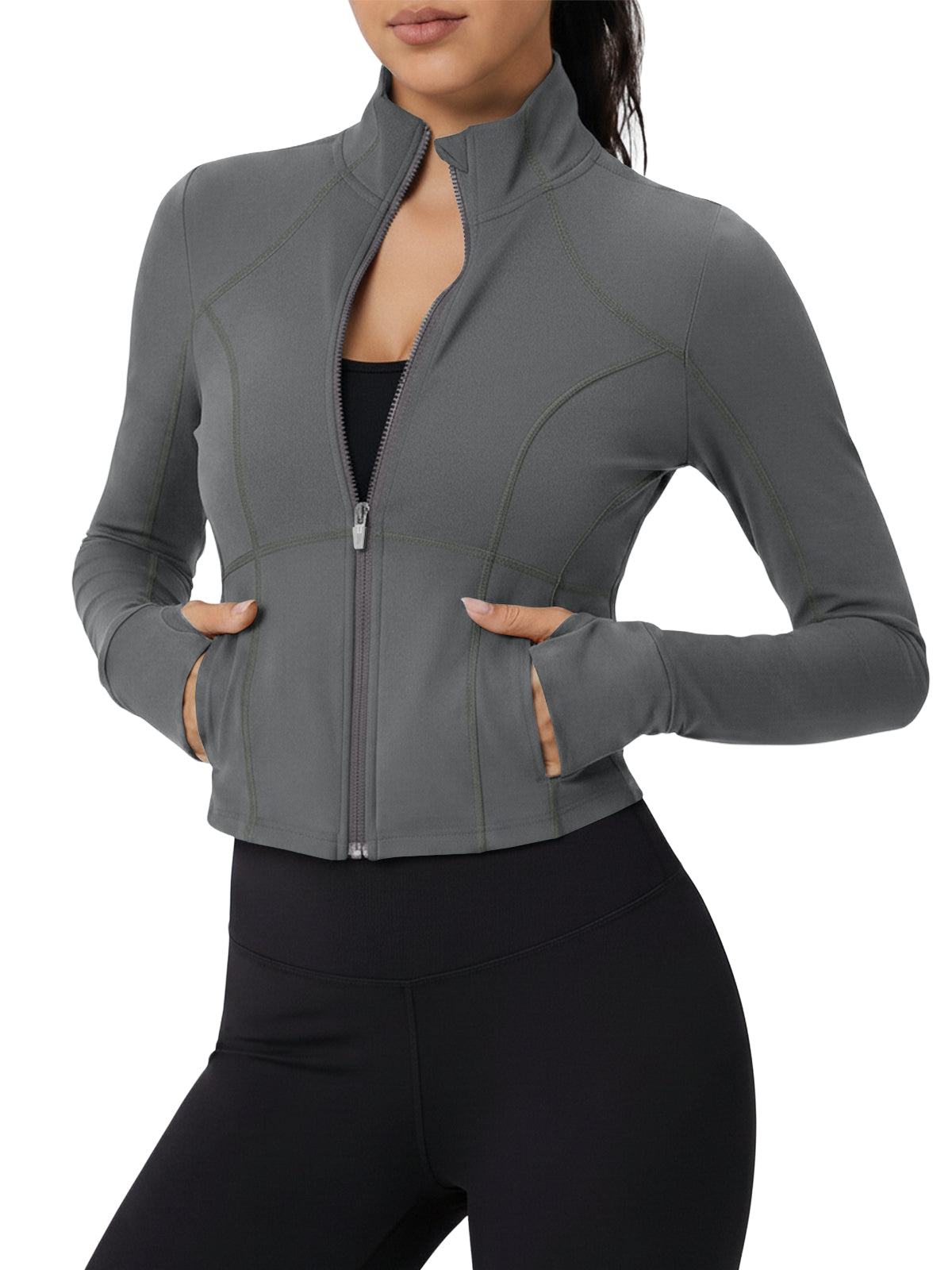 Aoysky Womens Grey Cropped Workout Jacket