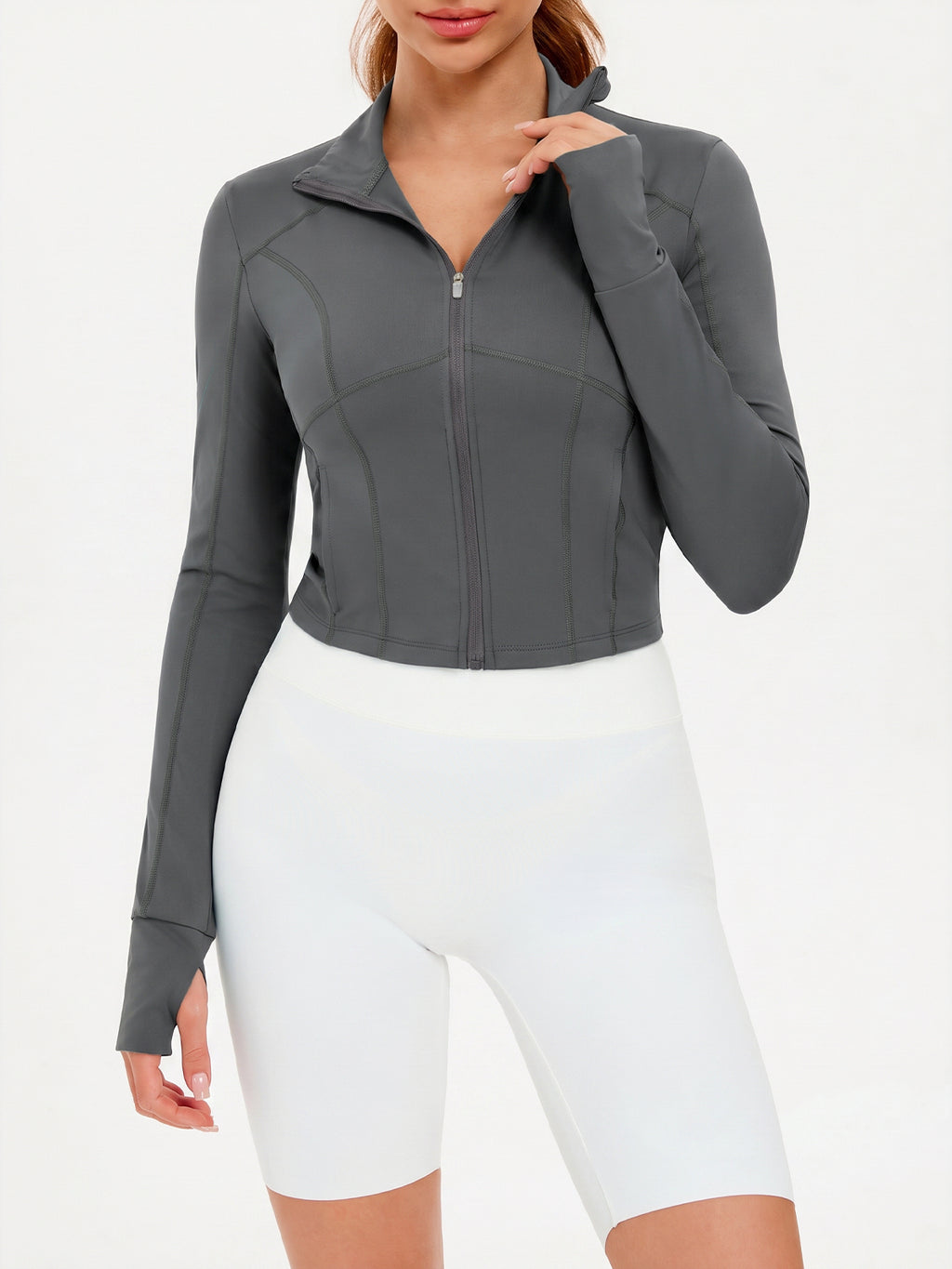 Aoysky Womens Grey Cropped Workout Jacket