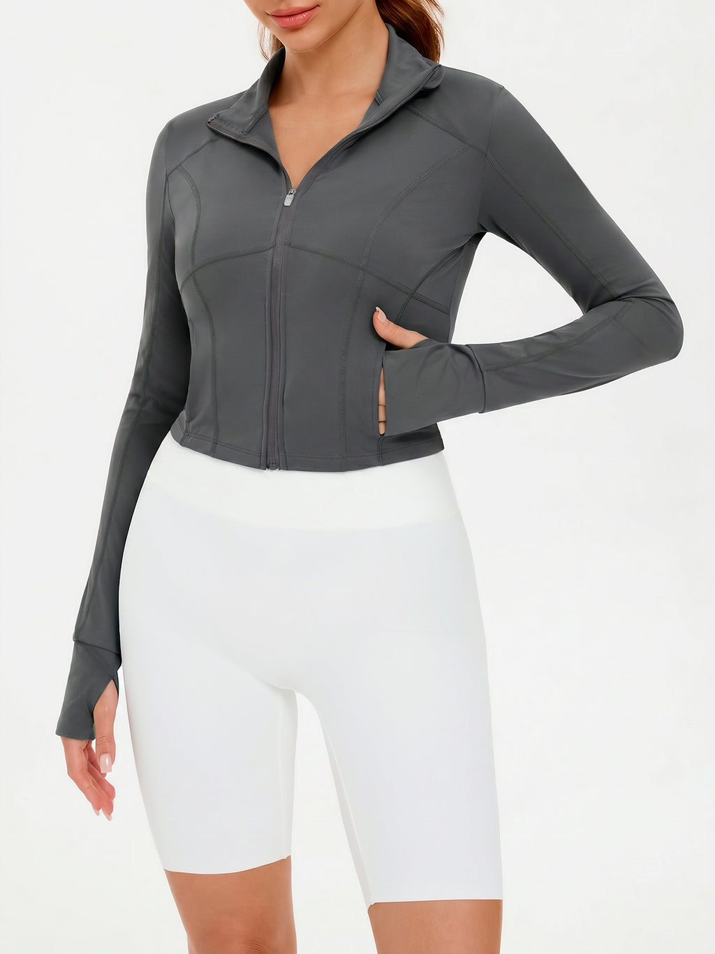 Aoysky Womens Grey Cropped Workout Jacket