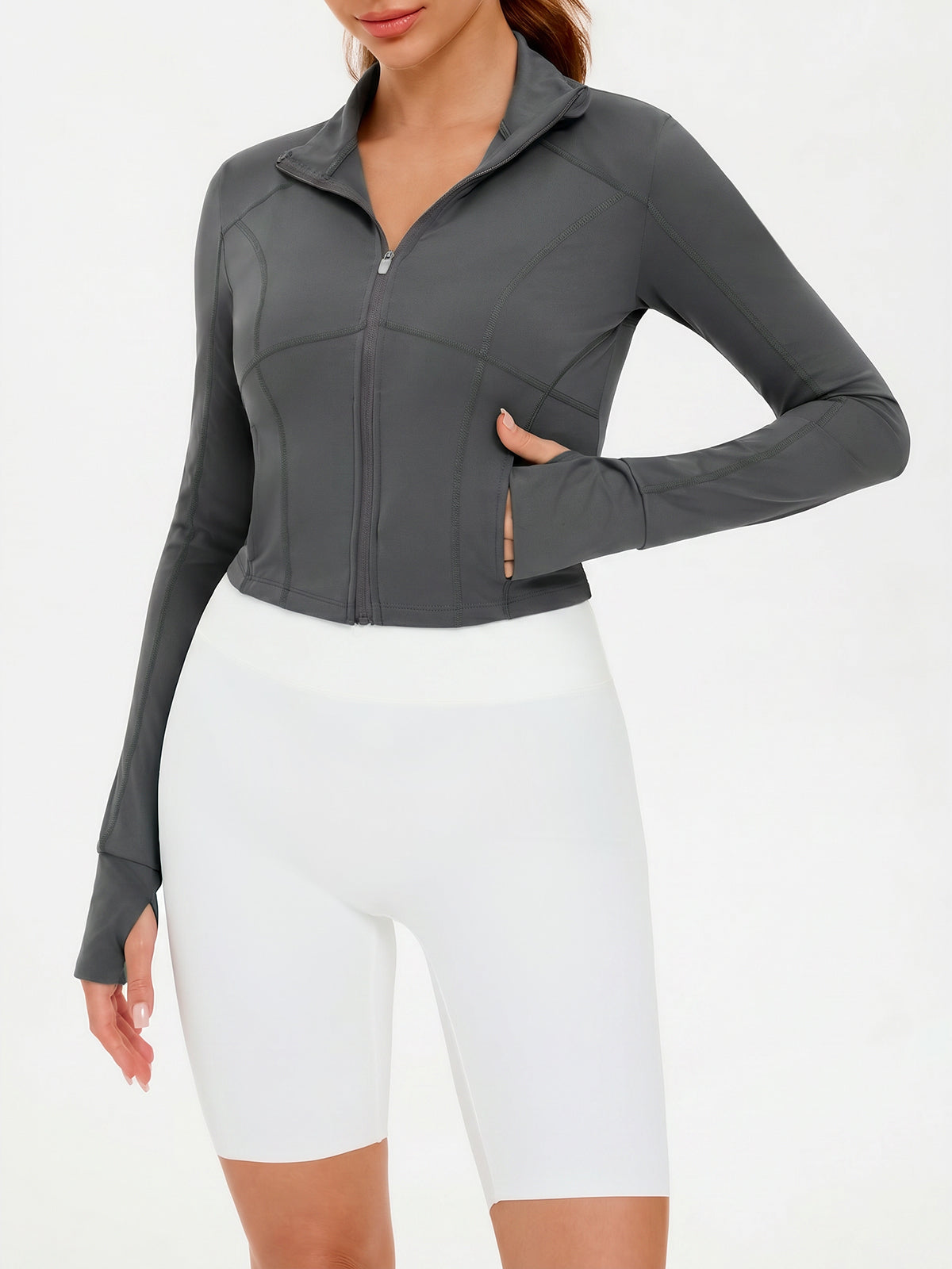 Aoysky Womens Grey Cropped Workout Jacket
