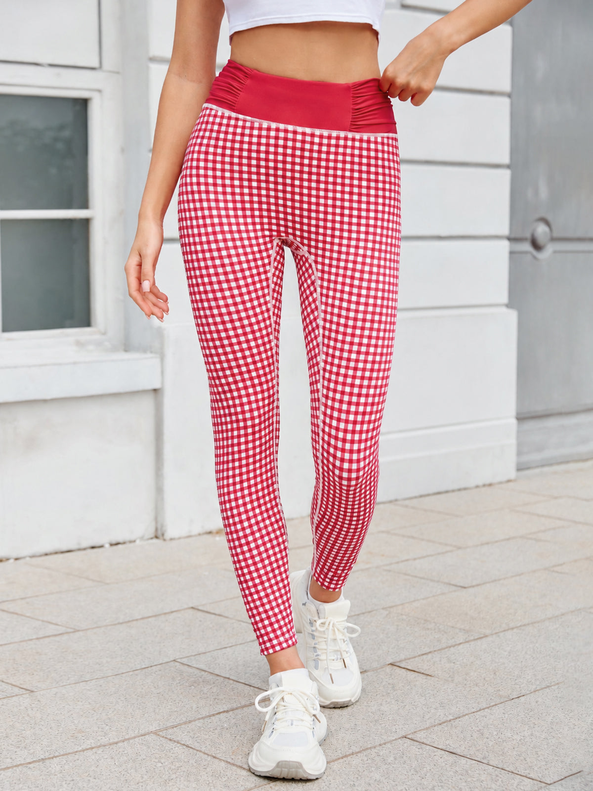 Aoysky Womens Plaid Ruched Yoga Leggings