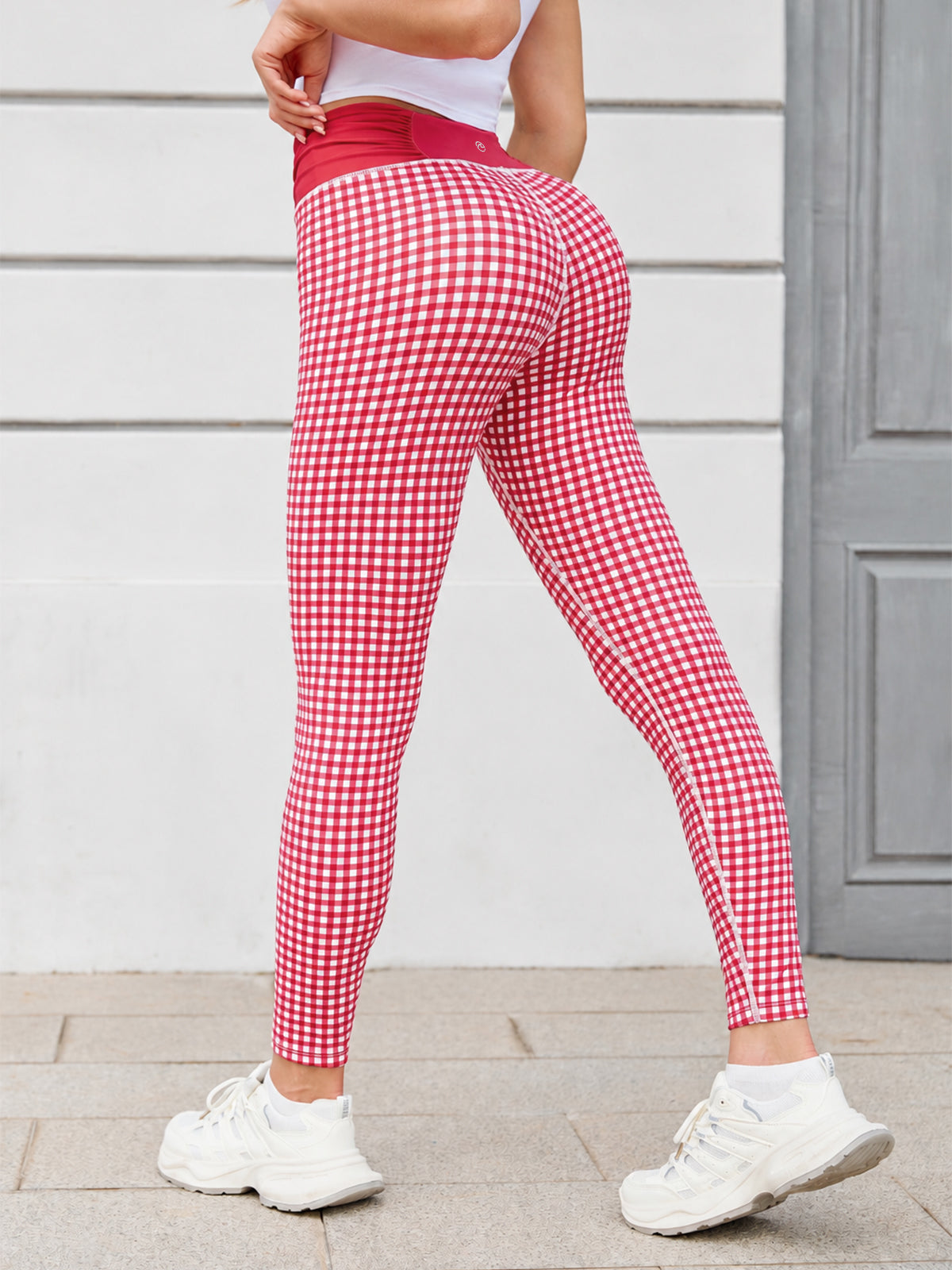 Aoysky Womens Plaid Ruched Yoga Leggings