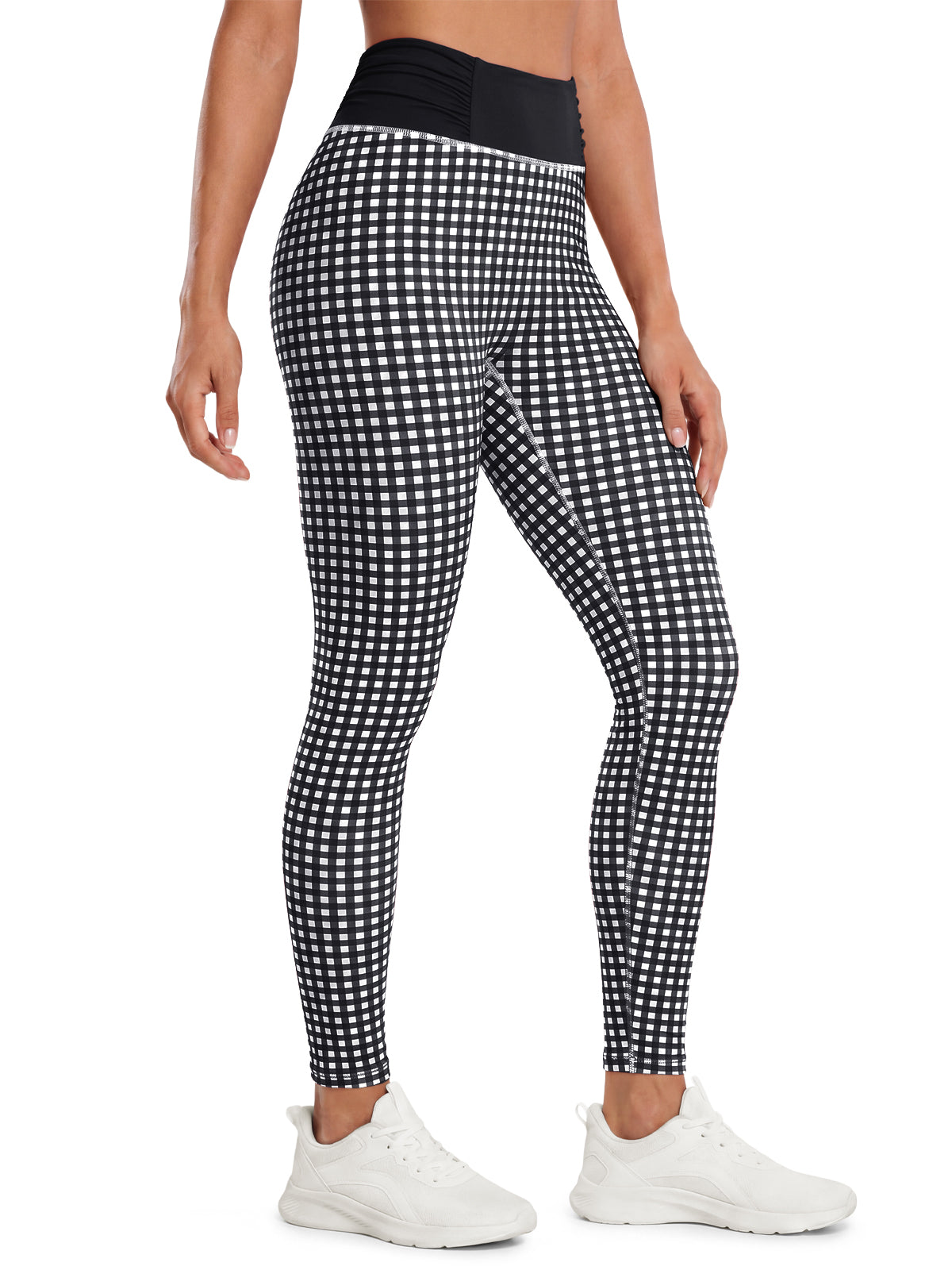 Aoysky Womens Black Plaid Ruched Yoga Leggings