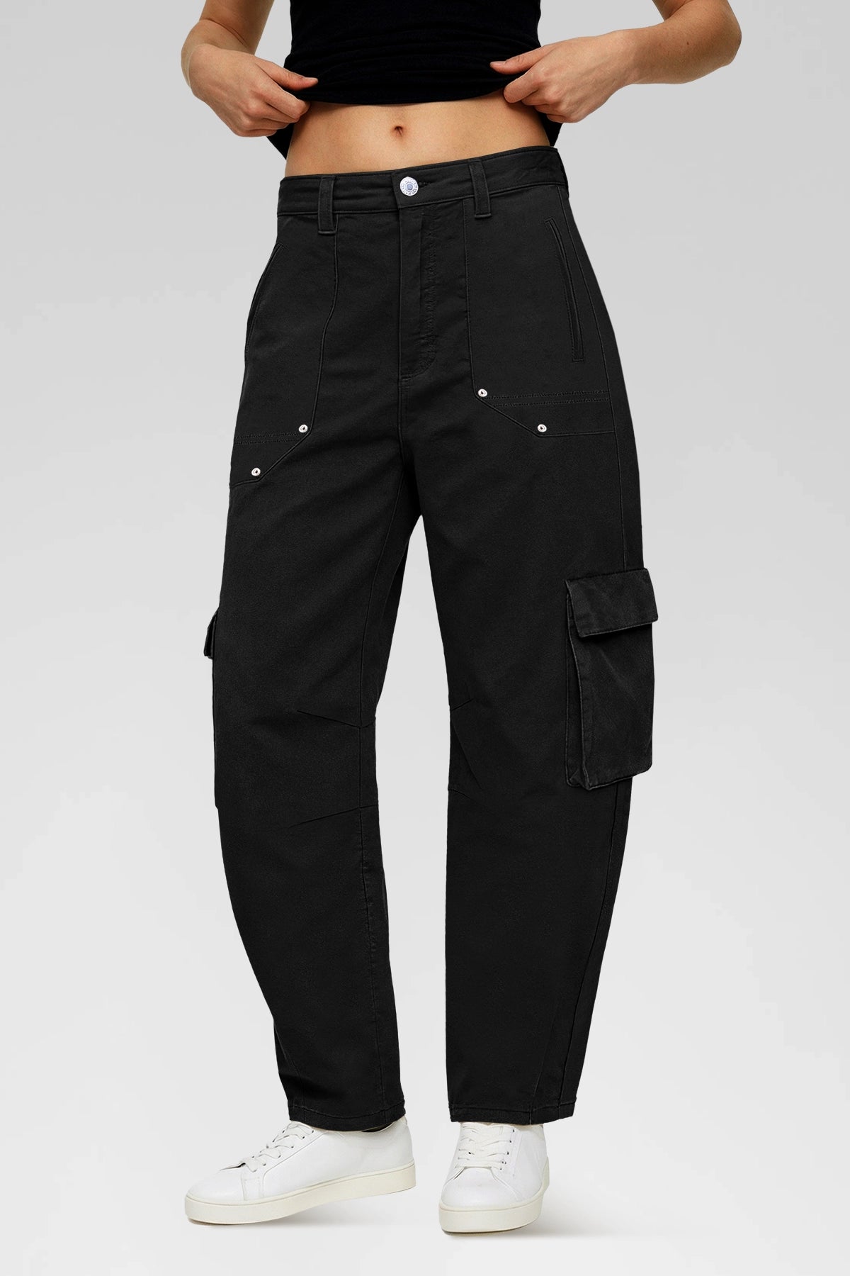 Aoysky Womens Black Wide Leg Baggy Cargo Pants