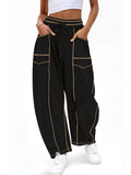 Aoysky Womens Black Wide Leg Barrel Pants