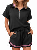 Aoysky Womens Black Ruffle Short Set