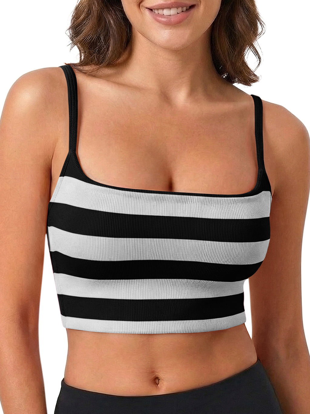 Aoysky Womens Black Striped Square Neck Bra