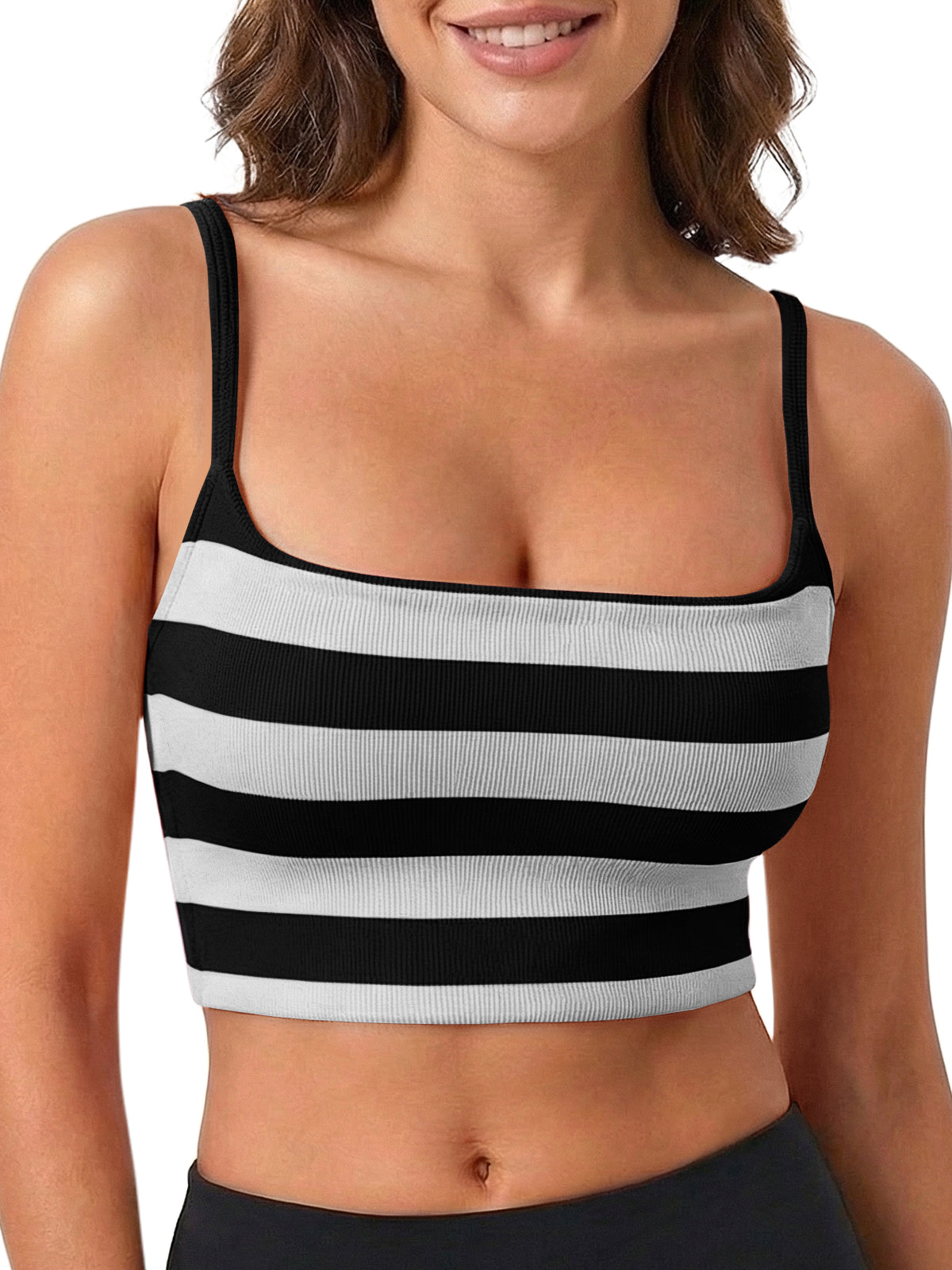 Aoysky Womens Black Striped Square Neck Bra