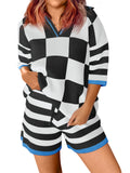 Aoysky Womens Black Striped Knit Short Set