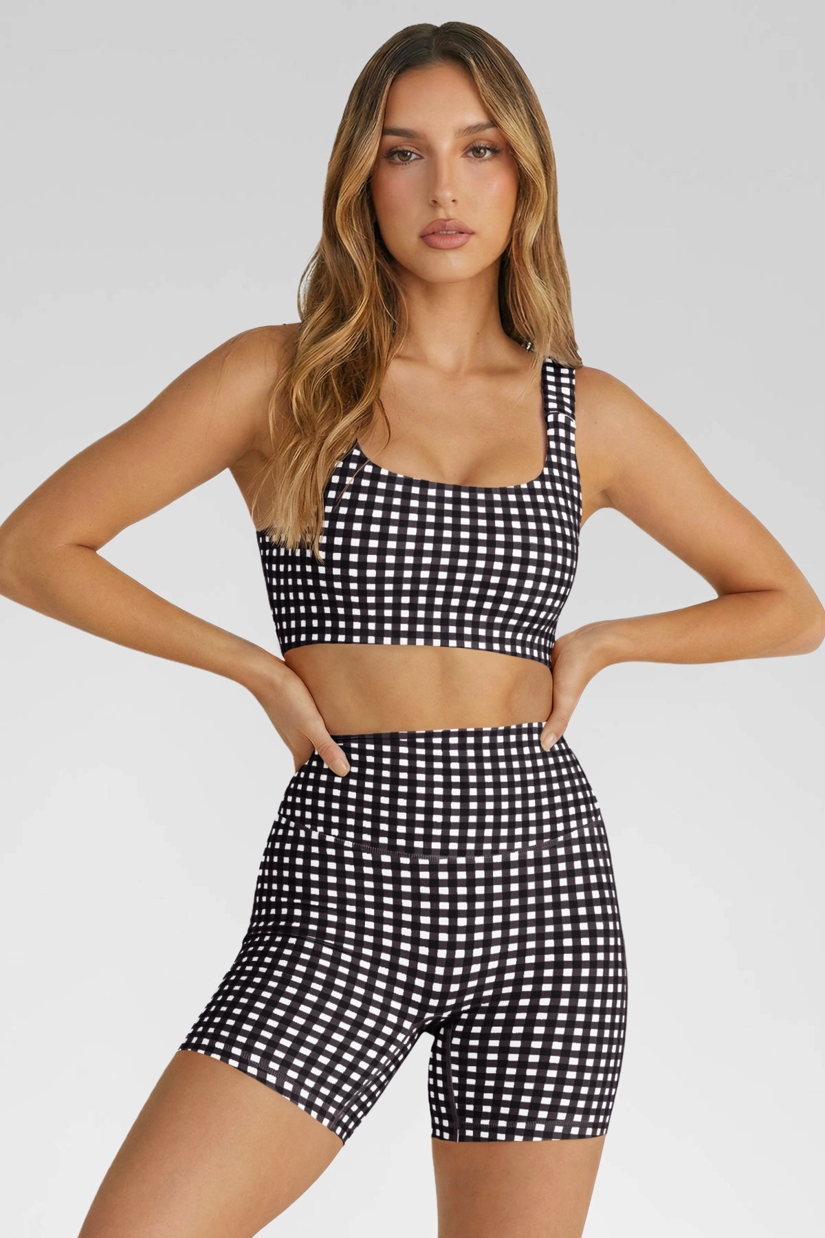 Aoysky Womens Black Gingham Workout Set