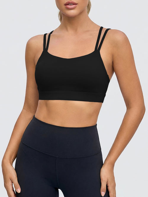 Aoysky Womens Black Strappy Padded Sports Bra