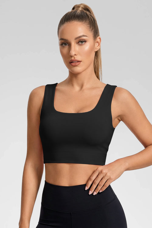 Aoysky Womens Black Square Neck Sports Bra