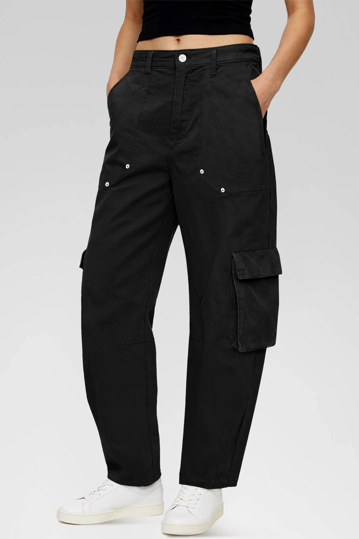 Aoysky Womens Black Wide Leg Baggy Cargo Pants
