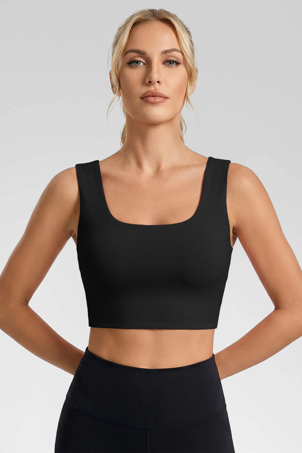 Aoysky Womens Black Square Neck Sports Bra