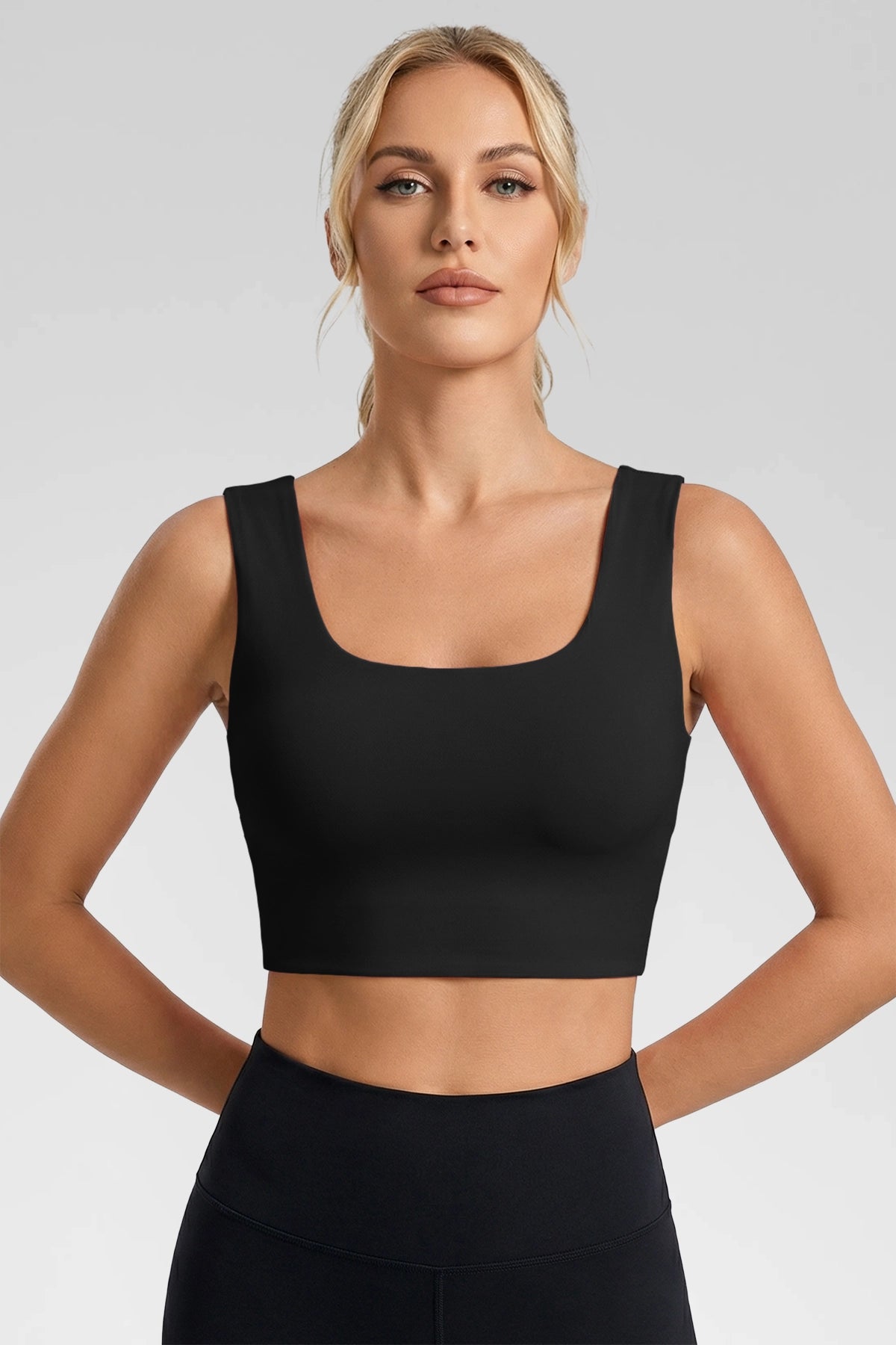 Aoysky Womens Black Square Neck Sports Bra