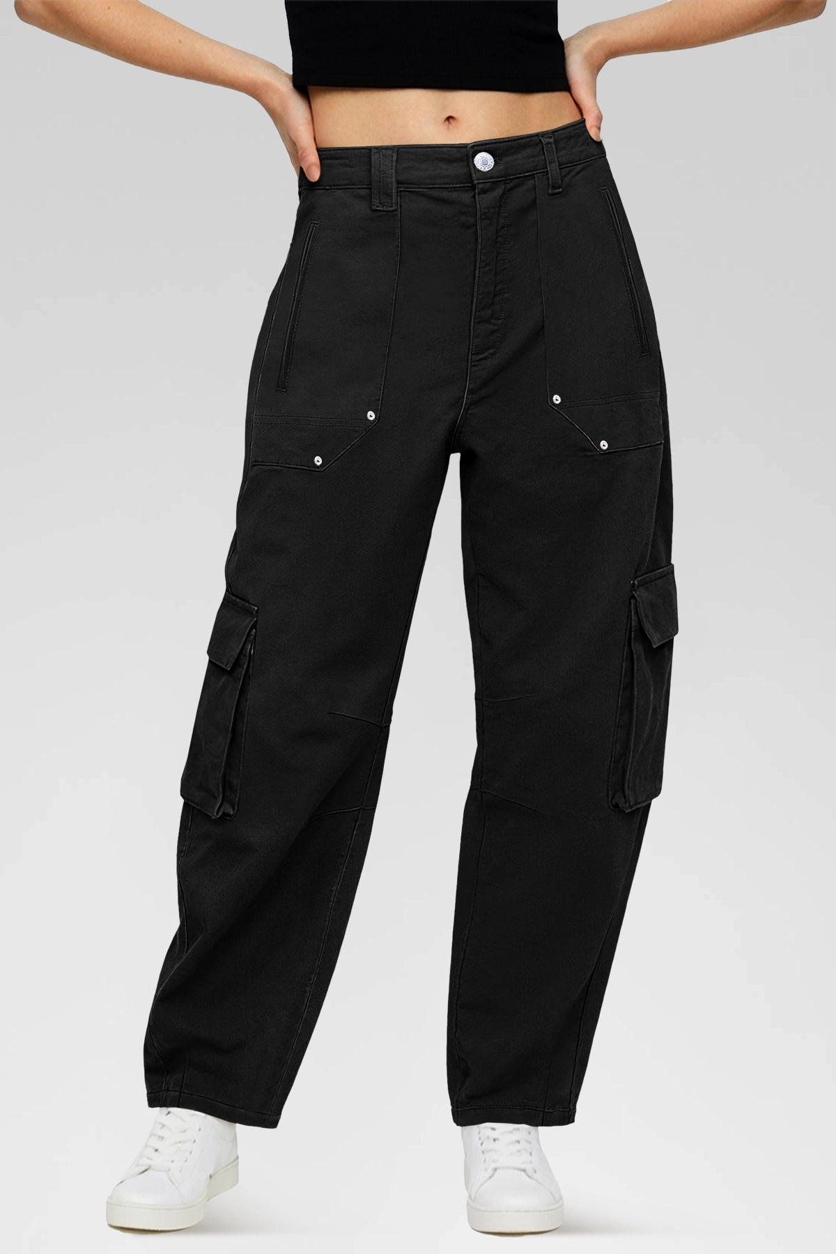 Aoysky Womens Black Wide Leg Baggy Cargo Pants