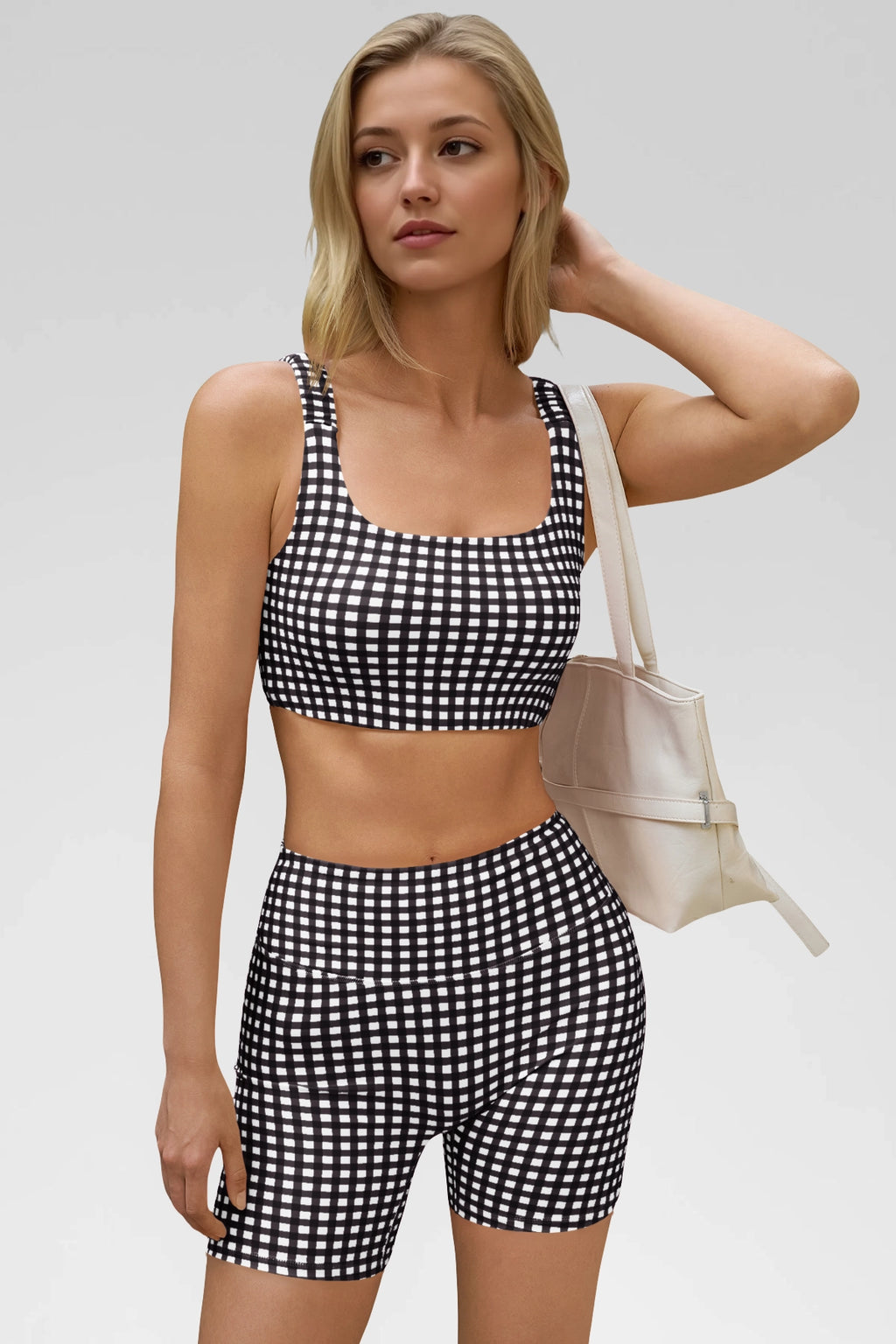 Aoysky Womens Black Gingham Workout Set